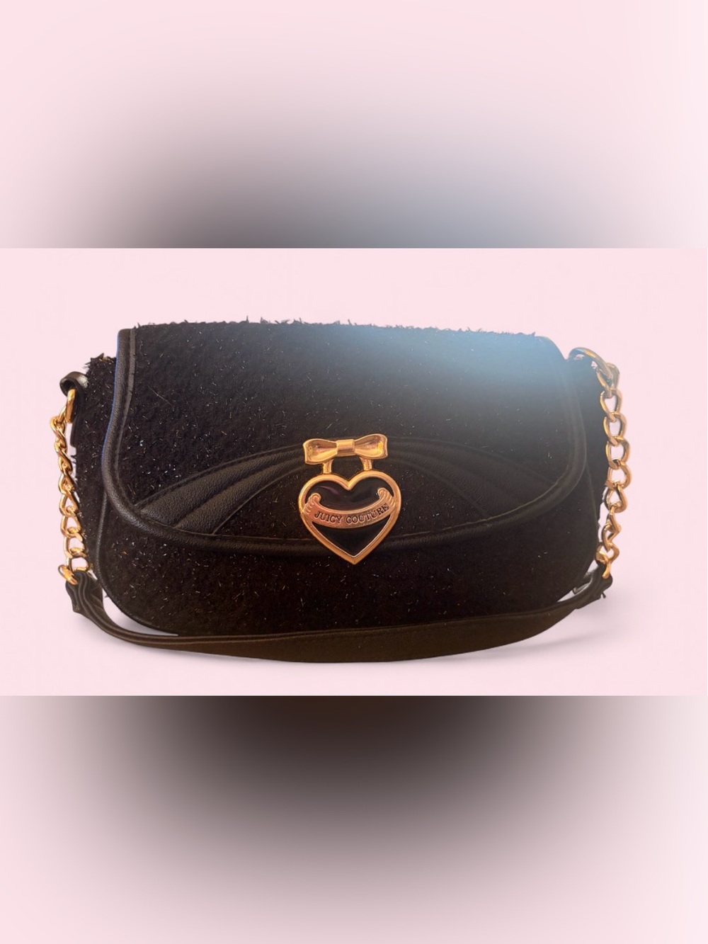 Juicy Couture Black Shoulder Bag with Gold Heart Charm